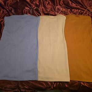 love J Ribbed Mini Slip Dress Trio — Light Blue, Cream, Mustard